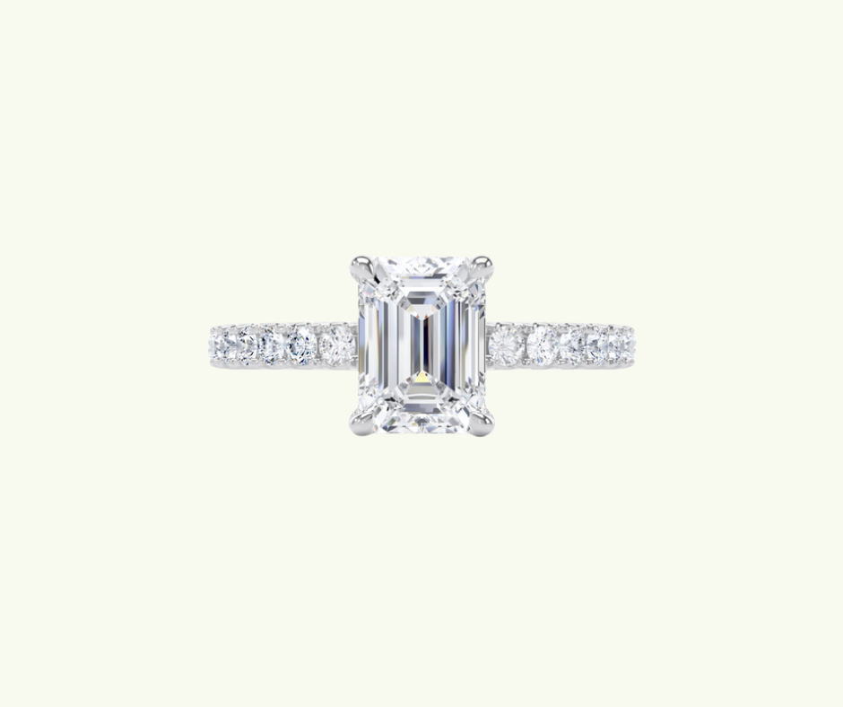 Emerald cut modern diamond shoulder set ring