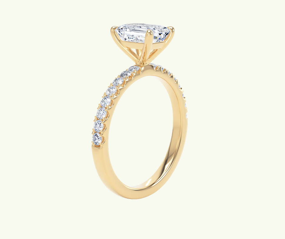 Emerald cut modern diamond shoulder set ring