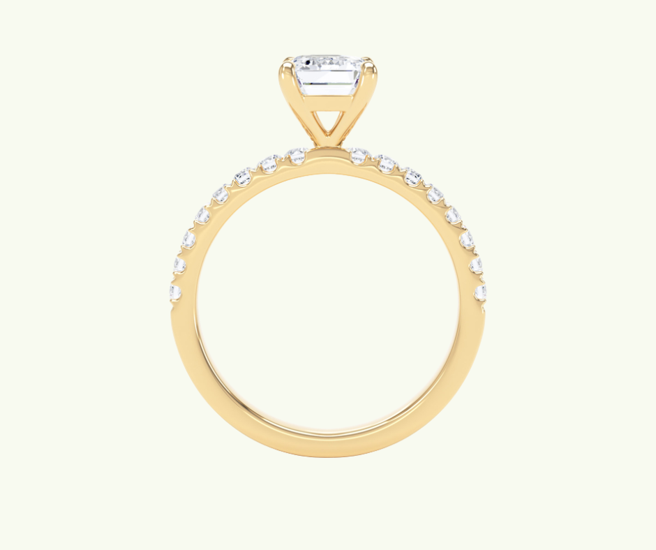 Emerald cut modern diamond shoulder set ring