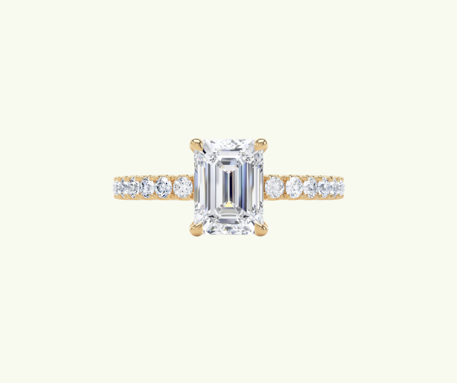 Emerald cut modern diamond shoulder set ring
