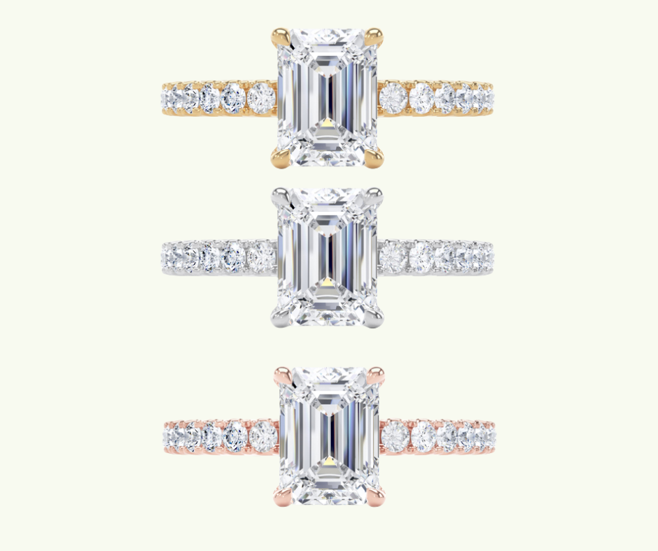 Emerald cut modern diamond shoulder set ring
