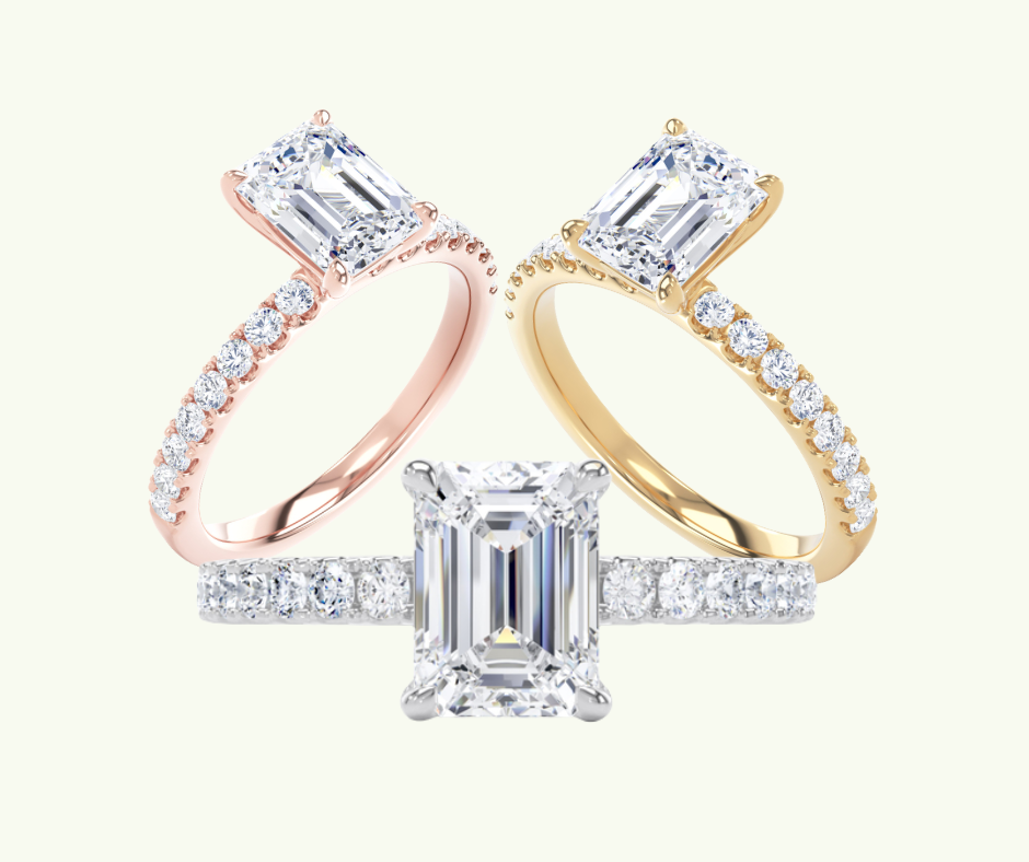 Emerald cut modern diamond shoulder set ring
