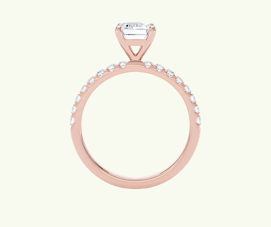 Emerald cut modern diamond shoulder set ring