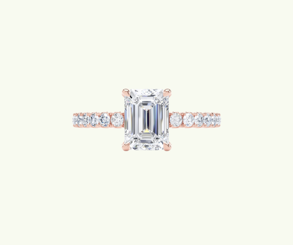 Emerald cut modern diamond shoulder set ring
