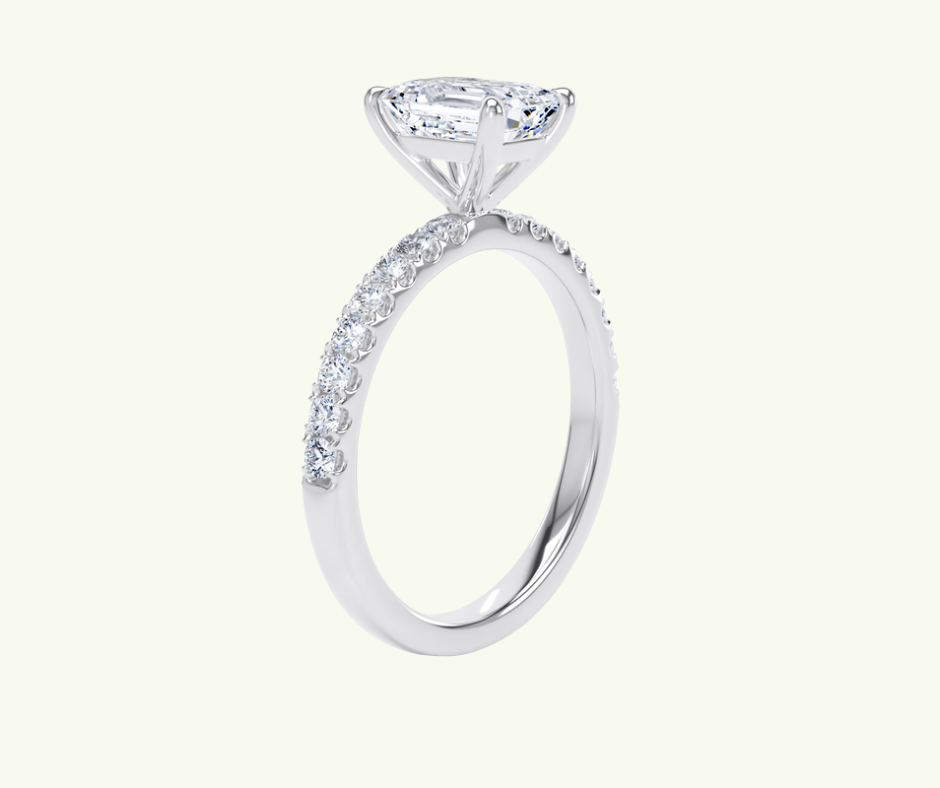 Emerald cut modern diamond shoulder set ring