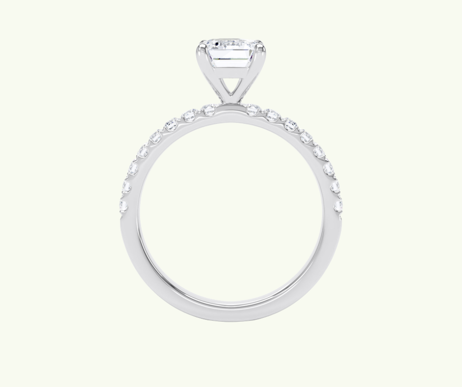 Emerald cut modern diamond shoulder set ring